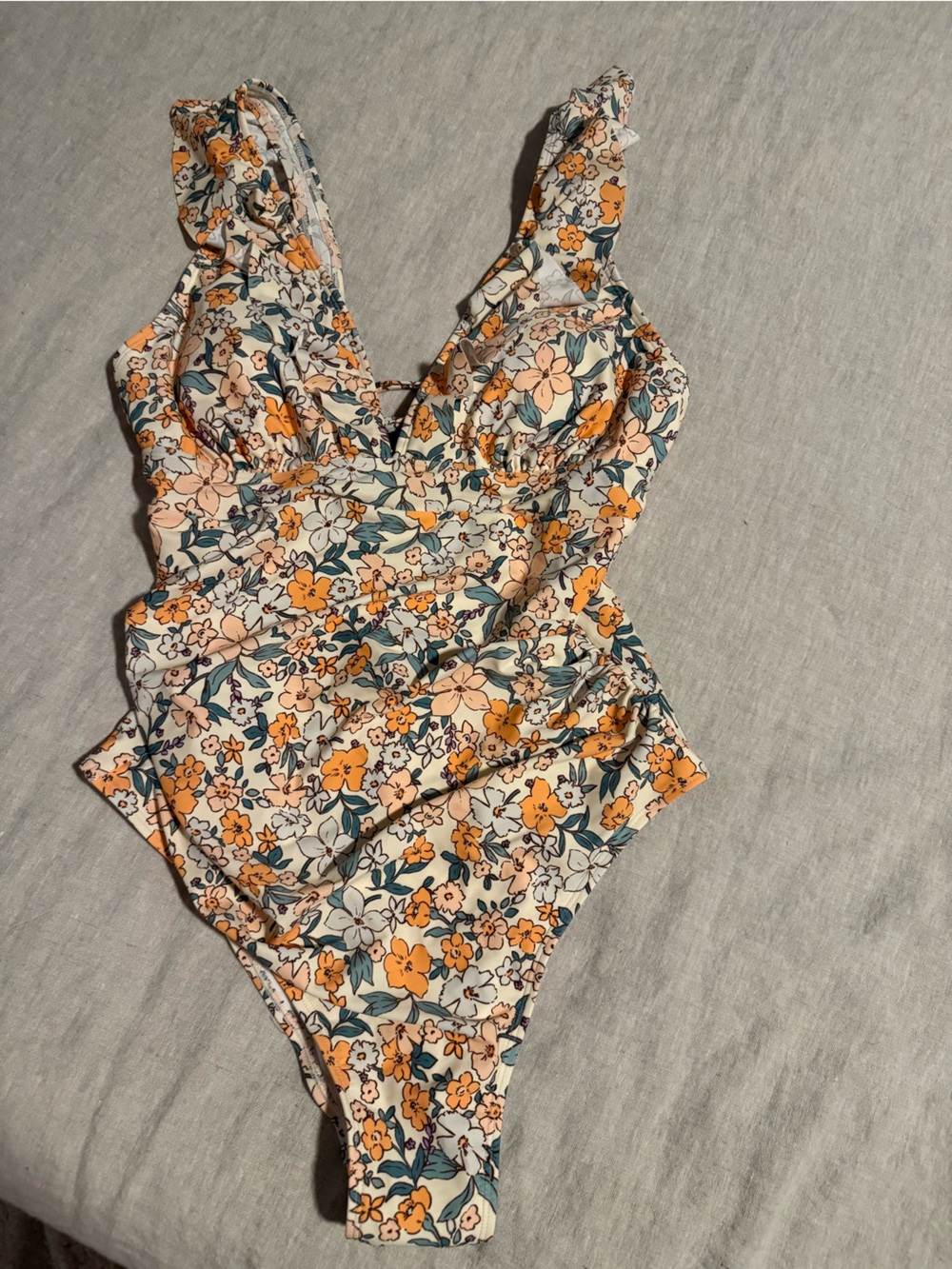 NWT Cupshe Peach & Teal Floral Swimsuit Size Large